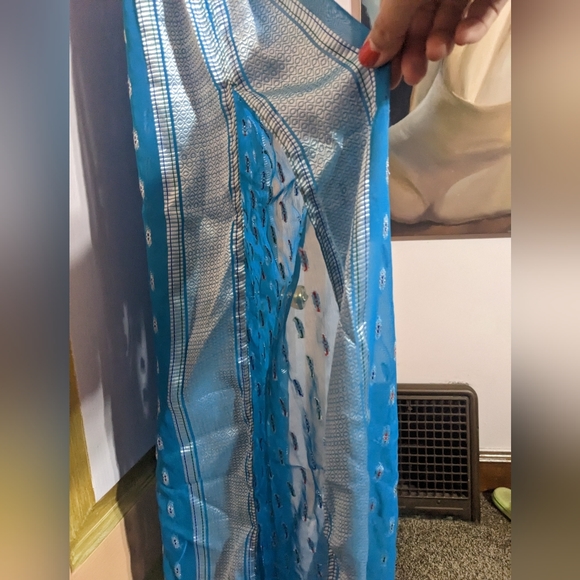 Turquoise with multi colored details, split leg, sheer genie Haram pants - Picture 5 of 7